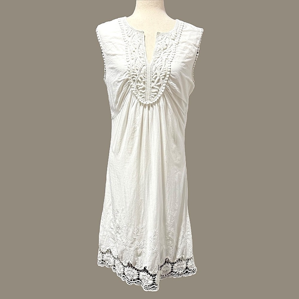 Long Elegant Legs White Cotton Embroidered Crochet Dress Size 10 Graduation Boho